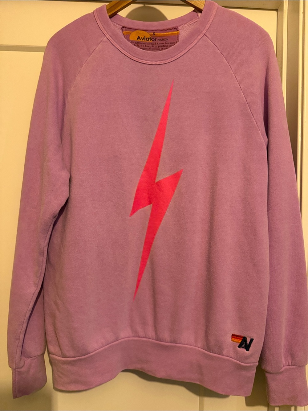 Aviator Nation Lavender Crewneck with Pink Lightning Graphic - Picture 4 of 7